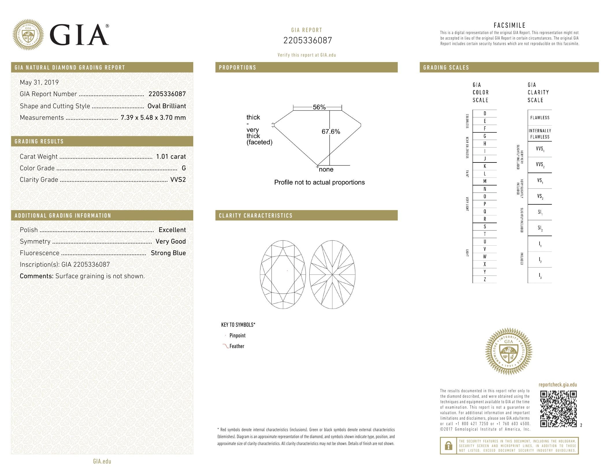 1.01 ct, Color G/VVS2, Oval cut Diamond