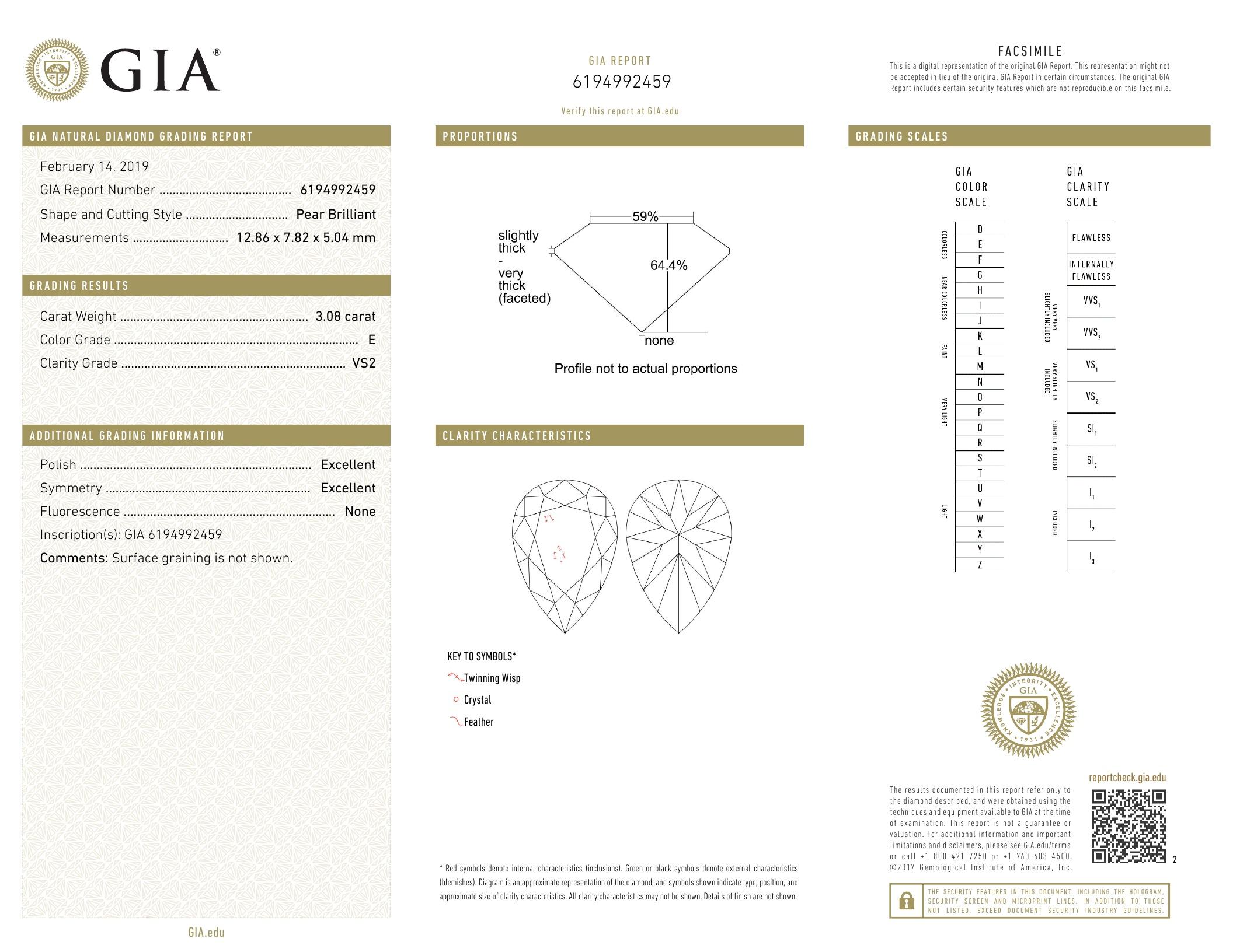 3.08 ct, Color E/VS2, Pear cut Diamond