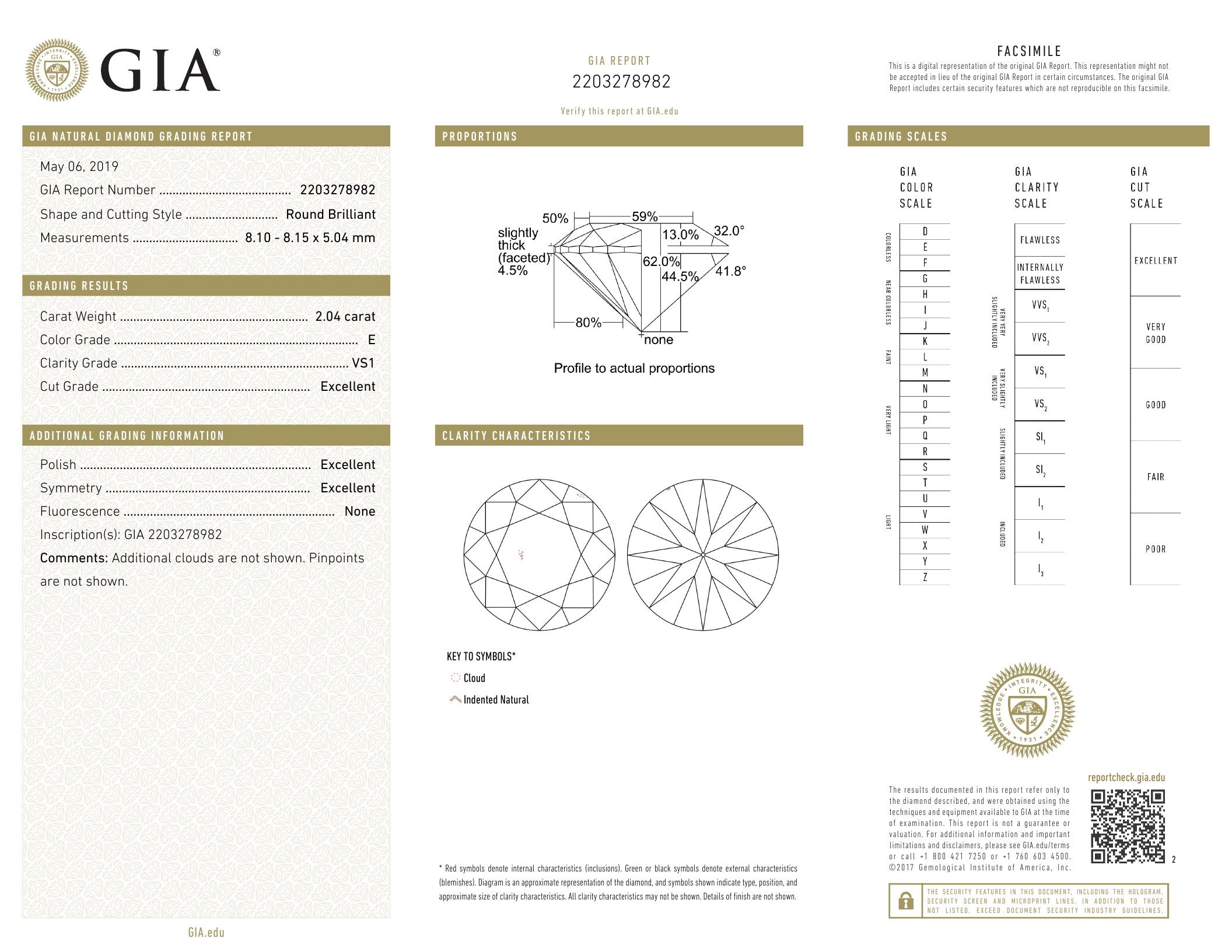 2.04 ct, E/VS1, Round cut Diamond, 41% off Rapaport List Price (GIA Graded), Unmounted. Appraised Va