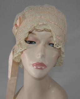 Vintage Ladies 1920s Lace And Silk Boudoir Cap