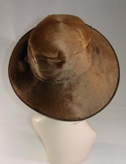 Edwardian Ladies Bronze Fur And Velvet Wide Brimmed Hat