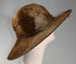 Edwardian Ladies Bronze Fur And Velvet Wide Brimmed Hat