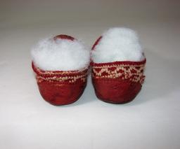 Vintage Ladies 1930s Scandinavian Red Leather And Wool Moccasins