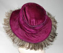 Edwardian Ladies Purple Velvet And Marabou Feather Wide Brimmed Hat