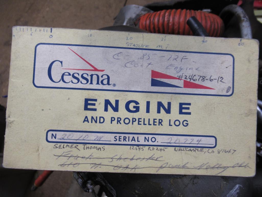Teledyne Continental Motors Aircraft Engine model C-85-12 serial no 24678-6-12 w/ Logs. SPECIAL