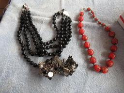 Vintage Beaded Jewelry - 2 necklace/earring sets, 1 rosary, vintage purse and more