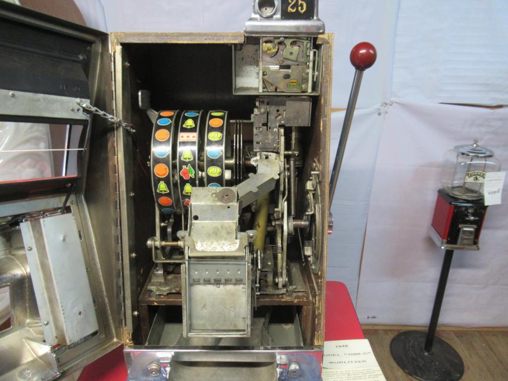 Jennings Mark II Bingo Belle 25 cent Slot Machine w/ Table. Works Great.
