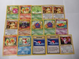 Lot of 15 First Edition Vintage Pokemon Trading Cards from Collection