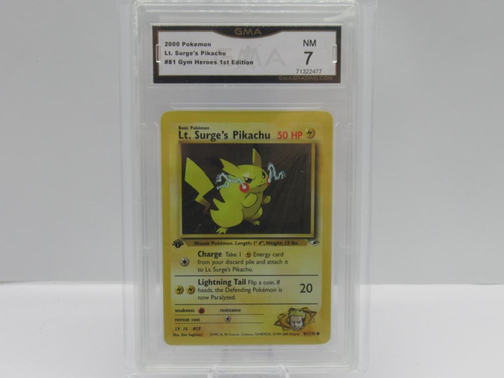 GMA GRADED 2000 POKEMON GYM HEROES 1ST EDITION LT. SURGE'S PIKACHU #81 - NM 7