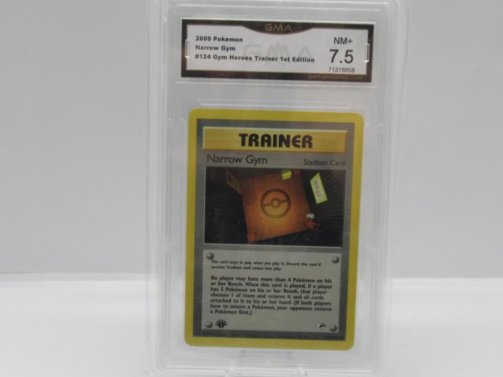 GMA GRADED POKEMON 2000 NARROW GYM #124 GYM HEROES TRAINER 1ST EDITON NM+ 7.5