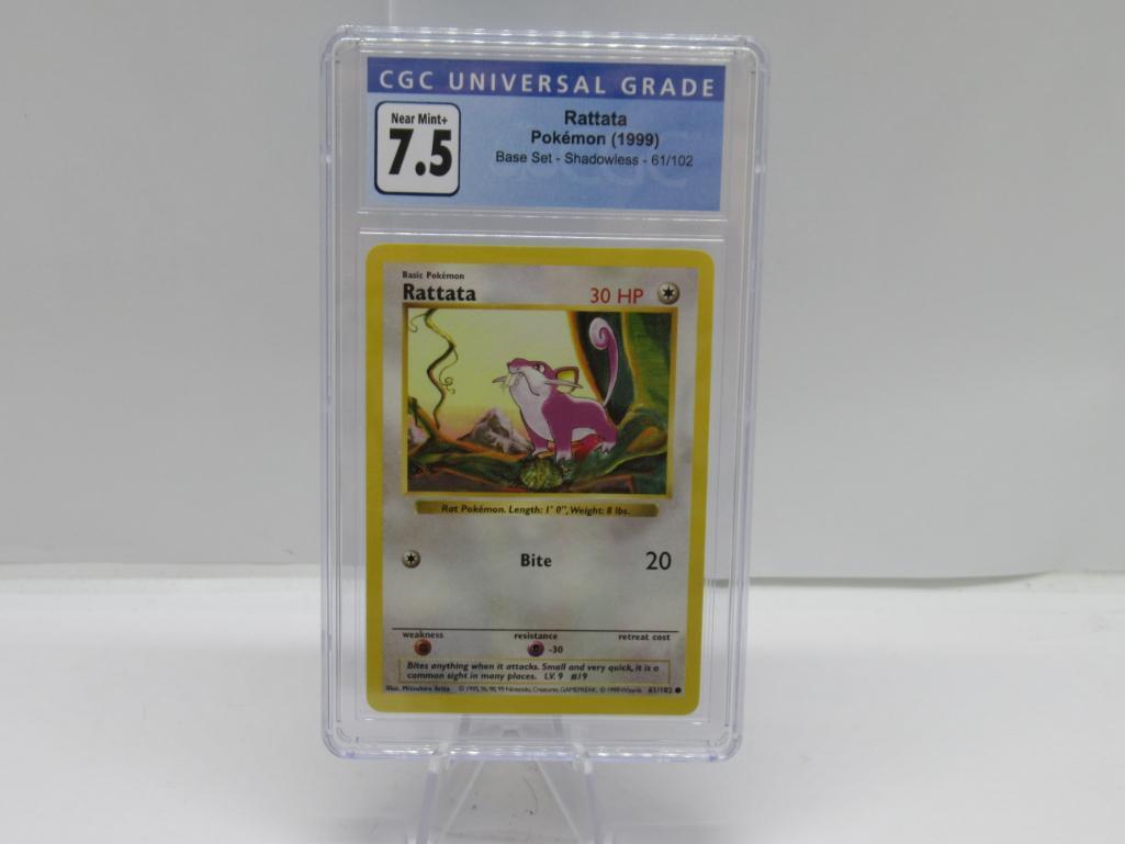 CGC Graded 1999 Pokemon Base Set Shadowless #61 RATTATA Trading Card - NM+ 7.5
