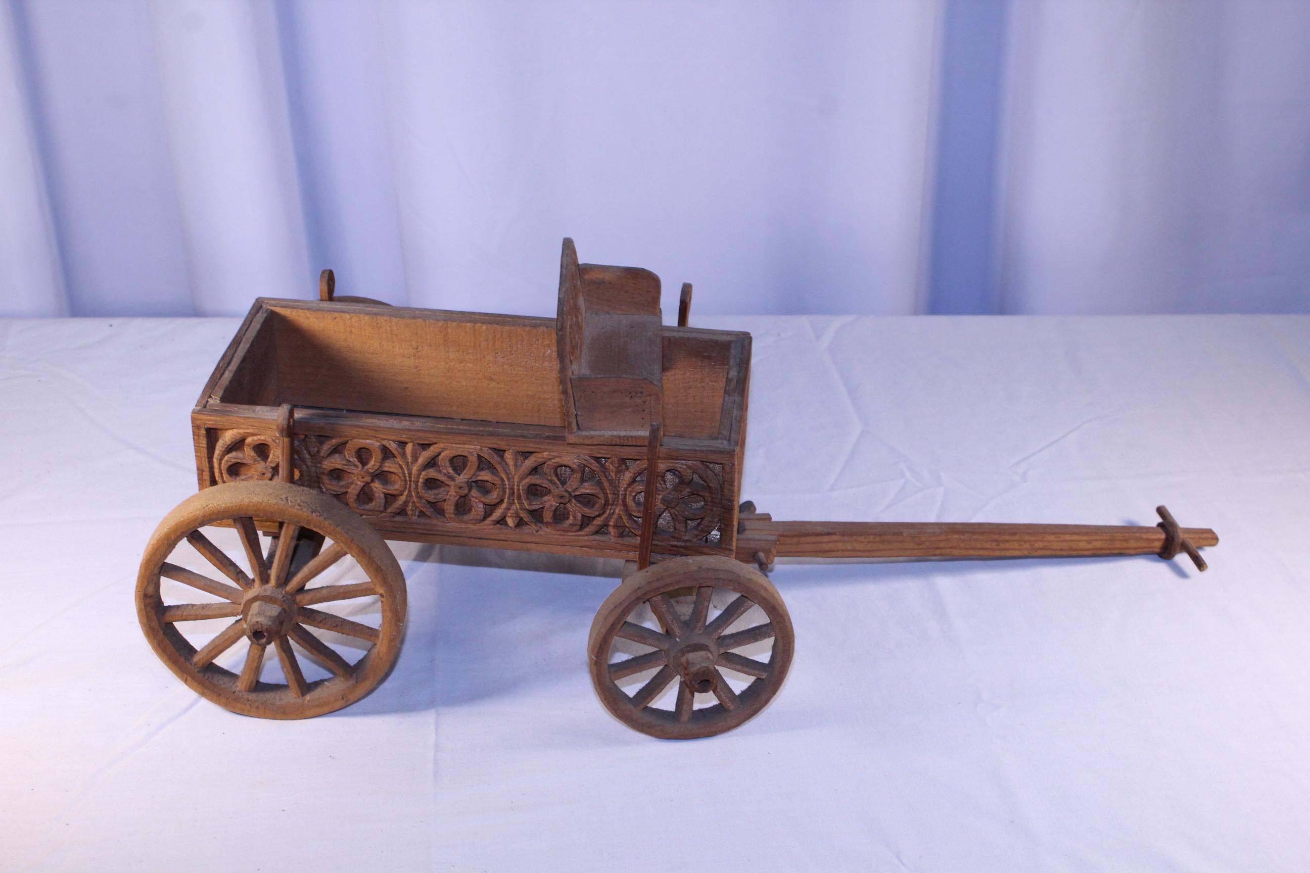 Early Wooden Carved Childs Wagon