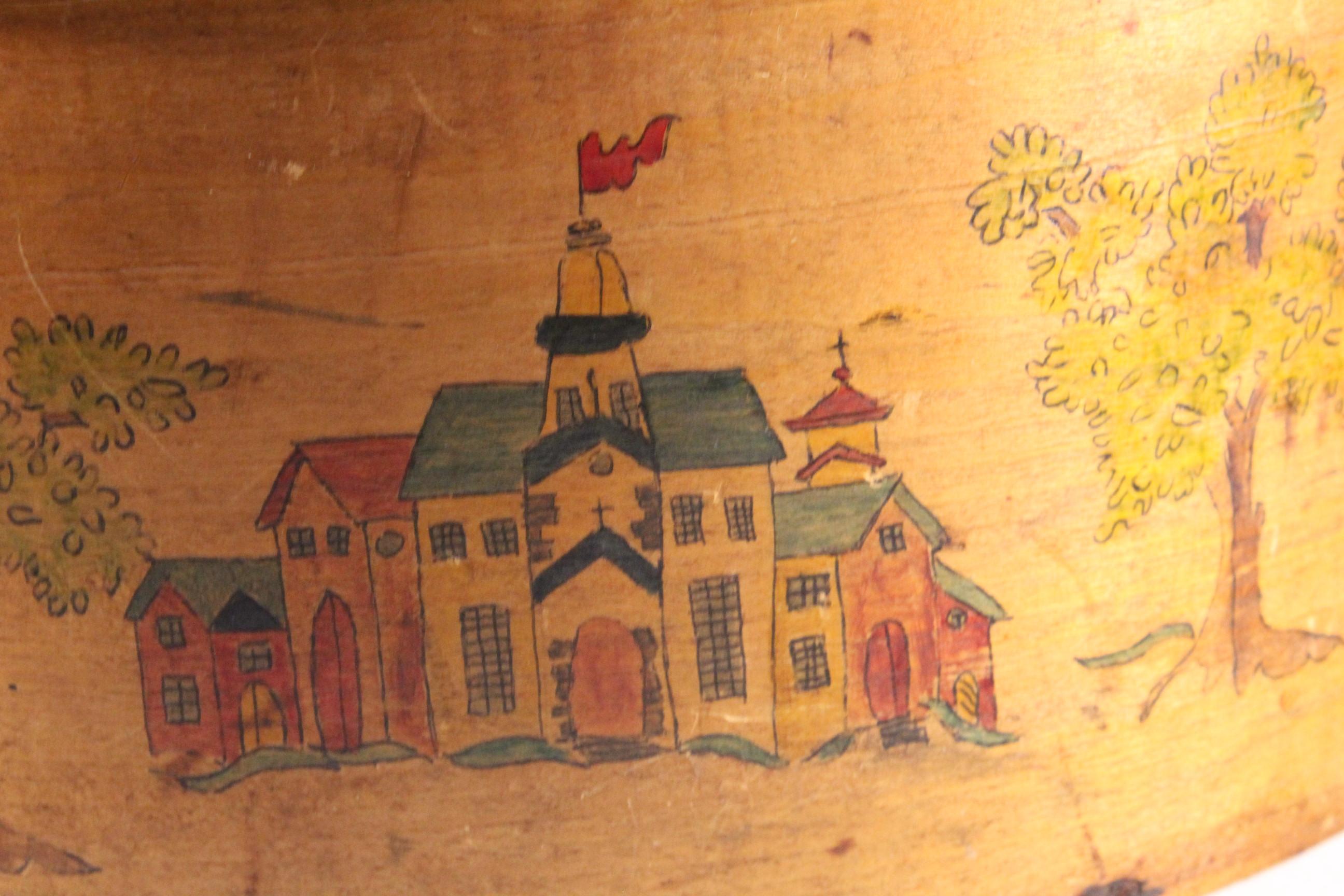 Maine Cheese Box with Primitive Paintings