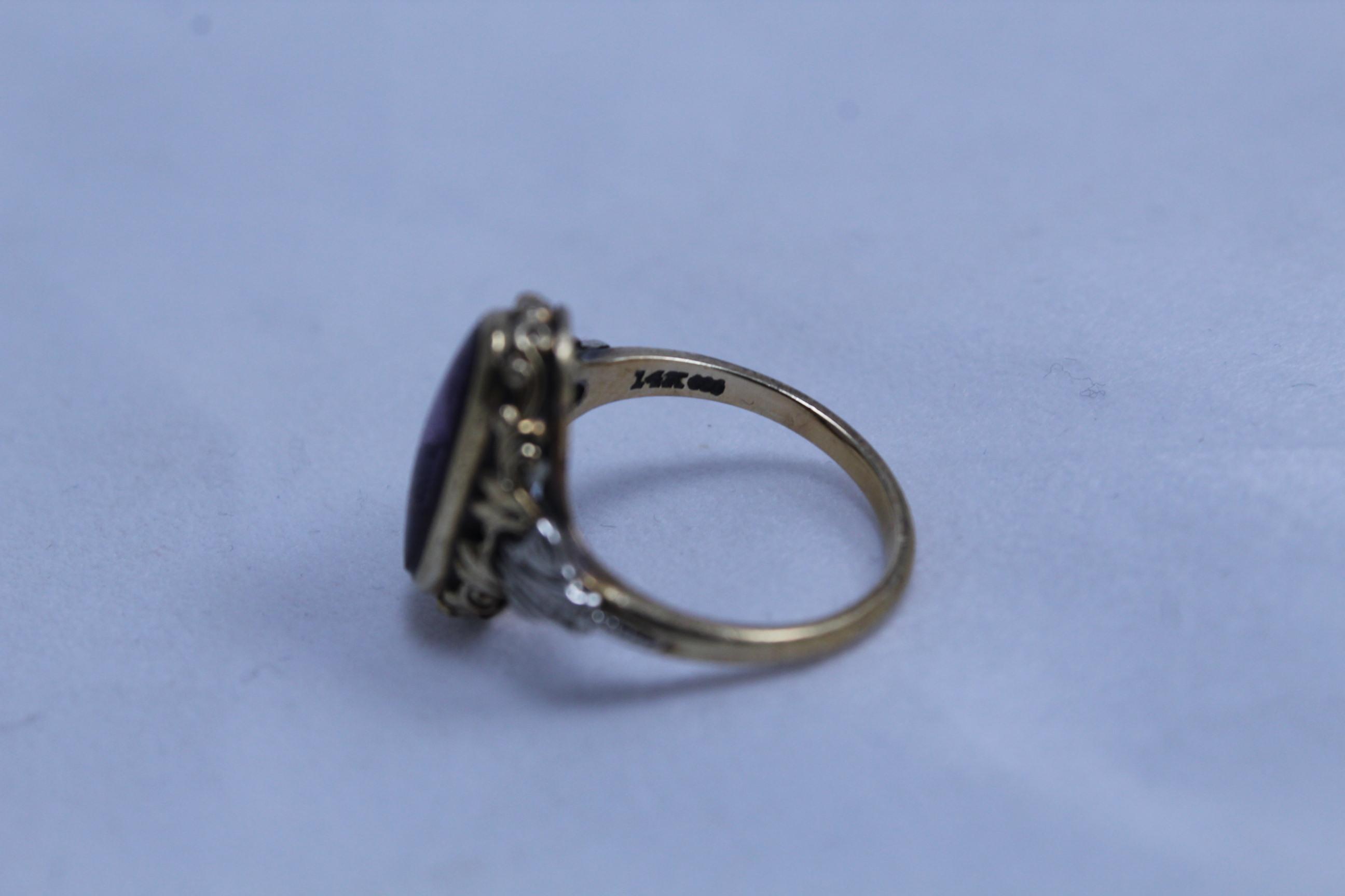 14K Yellow Gold Ring with Lavender Colored Stone