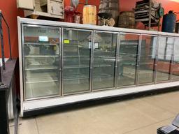 10-Door glass door freezer.