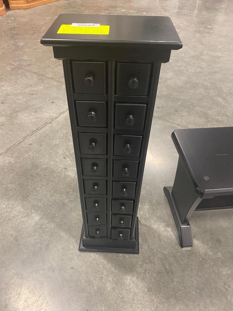 16-drawer cabinet, 18"x12"x39", painted black