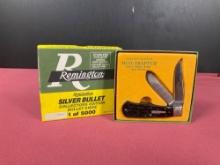 New Remington Mini Trapper Silver Bullet Knife Limited Edition MFG 1991 #R1178 USA in Case Great Set