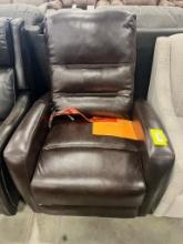 BROWN SWIVEL LEATHER POWER RECLINER