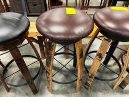 RECLAIMED BARREL LEATHER BAR STOOL 33 IN