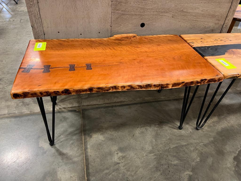 CHERRY EXPOXY RIVER COFFEE TABLE W METAL LEGS 41X25X20