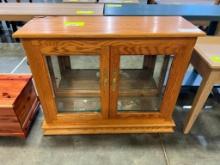 OAK TWO DOOR CURIO WITH TWO GLASS SHELVES 13X3038 IN