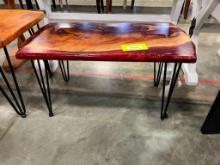 WALNUT AND EPOXY COFFEE TABLE W METAL LEGS 33X18X18 IN