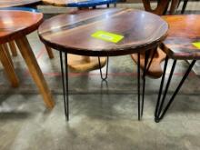 WALNUT AND EPOXY END TABLE W METAL LEGS 24X22 IN
