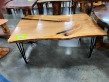 ELM AND EPOXY COFFEE TABLE W METAL LEGS 38X25X17 IN
