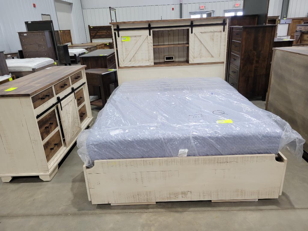 2 TONE OAK BROWN MAPLE QUEEN 2 PC UNDERSTORAGE BED SET