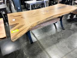 RARE AMERICAN CHESTNUT LIVE EDGE DINING TABLE ONLY W METAL BASE 52X35X85 IN