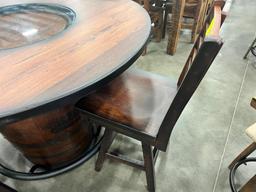 JACK DANIELS BARREL PUB TABLE W 4 BAR CHAIRS, 54 IN ROUND