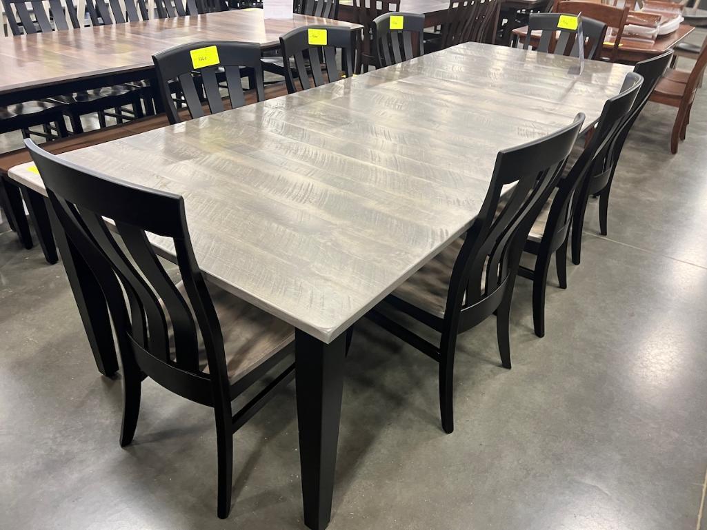 BROWN MAPLE DINING TABLE W 8 SIDE CHAIRS, 4 LEAVES 66X44 IN