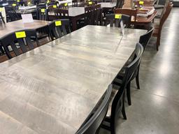 BROWN MAPLE DINING TABLE W 8 SIDE CHAIRS, 4 LEAVES 66X44 IN