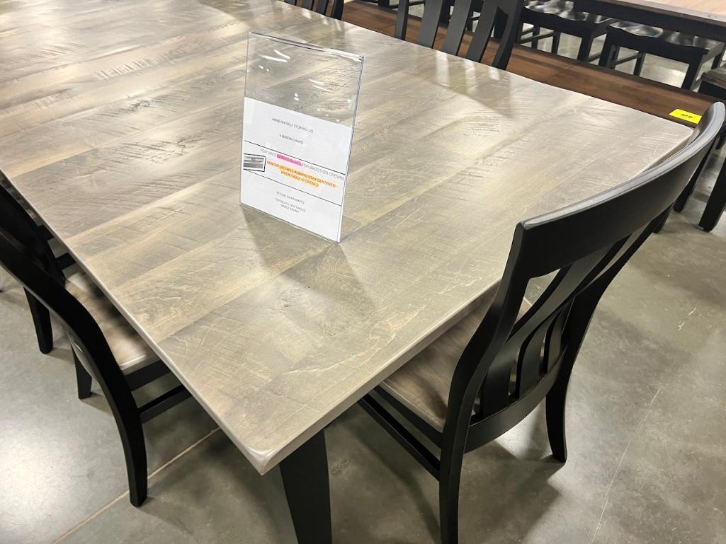 BROWN MAPLE DINING TABLE W 8 SIDE CHAIRS, 4 LEAVES 66X44 IN