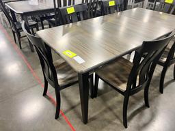 CHERRY AND WORMY MAPLE DINING TABLE W 6 SIDE CHAIRS, 2 LEAVES 36X48 IN