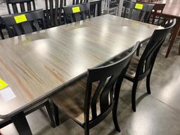 CHERRY AND WORMY MAPLE DINING TABLE W 6 SIDE CHAIRS, 2 LEAVES 36X48 IN