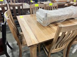 RUSTIC HICKORY DINING TABLE W 6 SIDE CHAIRS, 4 LEAVES, 42X72 IN