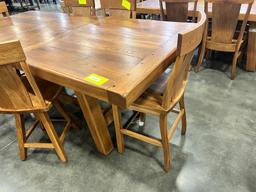 RUSTIC HICKORY PLANK PUB TABLE W 6 BAR CHAIRS 42X72X35 IN