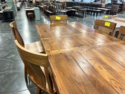 RUSTIC HICKORY PLANK PUB TABLE W 6 BAR CHAIRS 42X72X35 IN