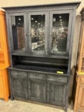 BROWN MAPLE TWO PIECE LIGHTED HUTCH 55X90X19 IN