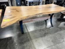 RARE AMERICAN CHESTNUT LIVE EDGE DINING TABLE ONLY W METAL BASE 52X35X85 IN