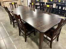 CHERRY DINING TABLE W 6 SIDE CHAIRS, 4 LEAVES, SHADOW/EARTHTONE 44X60 IN