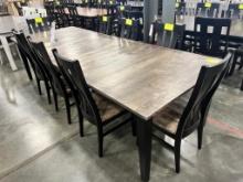 WORMY MAPLE DINING TABLE W 8 SIDE CHAIRS, 4 LEAVES 90X44 IN