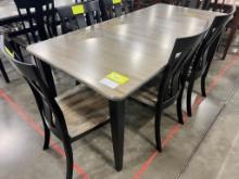 CHERRY AND WORMY MAPLE DINING TABLE W 6 SIDE CHAIRS, 2 LEAVES 36X48 IN