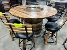 JACK DANIELS BARREL PUB TABLE W 6 BAR CHAIRS 56 IN ROUND