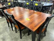 BROWN MAPLE DINING TABLE W 6 SIDE CHAIRS, 1 LEAF, 64X38 IN