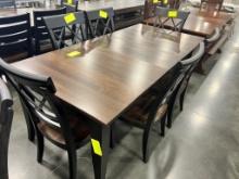 BROWN MAPLE DINING TABLE W 6 SIDE CHAIRS, 1 LEAF, 38X72 IN