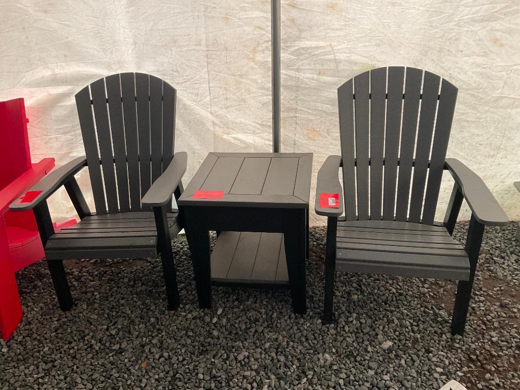 GREY/BLACK POLY SET OF 3; 1 END TABLE, 2 CHAIRS