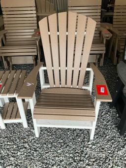 WHITE/BROWN POLY CHAIR SET OF 3; 1 END TABLE, 2 CHAIRS