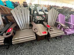 2 TONE BROWN POLY GLIDER CHAIRS SET OF 3; 1 TABLE, 2 CHAIRS